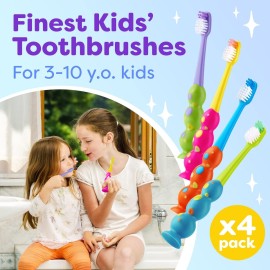 Kids Toothbrush 4 Pack - Soft Bristles with Suction Cup - Toothbrush Kids, Child Sized Brush Heads, 3-10 Year Old Kid Toothbrush with Easy Storage - Toddler, Girl and Boy Set (4-Pack, Multi-Color) Kids Toothbrush 4 Pack - Soft Bristles with Suction Cup - Toothbrush Kids, Child Sized Brush Heads, 3-10 Year Old Kid Toothbrush with Easy Storage - Toddler, Girl and Boy Set (4-Pack, Multi-Color)
