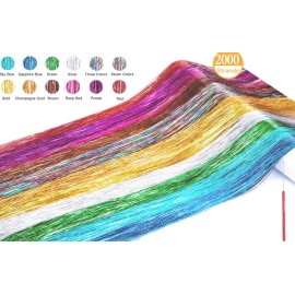 Hair Tinsel Kit 12 Colors, 2500 Strands 48 Inches Sparkling Tinsel Hair Extensions with Tool, Fairy Hair Tinsel for Birthday Halloween Christmas New Year Party Hair Tinsel Kit 12 Colors, 2500 Strands 48 Inches Sparkling Tinsel Hair Extensions with Tool, Fairy Hair Tinsel for Birthday Halloween Christmas New Year Party