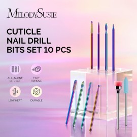 MelodySusie 10pcs Nail Drill Kit, 3/32 Inch Diamond Cuticle Bits, Manicure Pedicure Remover Tools, Salon Home Nail Care Supplies, Rainbow MelodySusie 10pcs Nail Drill Kit, 3/32 Inch Diamond Cuticle Bits, Manicure Pedicure Remover Tools, Salon Home Nail Care Supplies, Rainbow