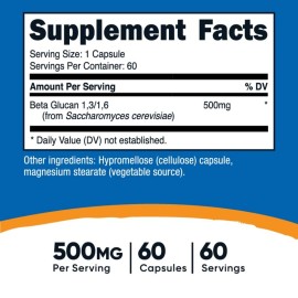 Nutricost Beta Glucan 500mg 1,3/1,6 D-Glucan, 60 Vegetarian Capsules - Gluten Free, Non-GMO Nutricost Beta Glucan 500mg 1,3/1,6 D-Glucan, 60 Vegetarian Capsules - Gluten Free, Non-GMO