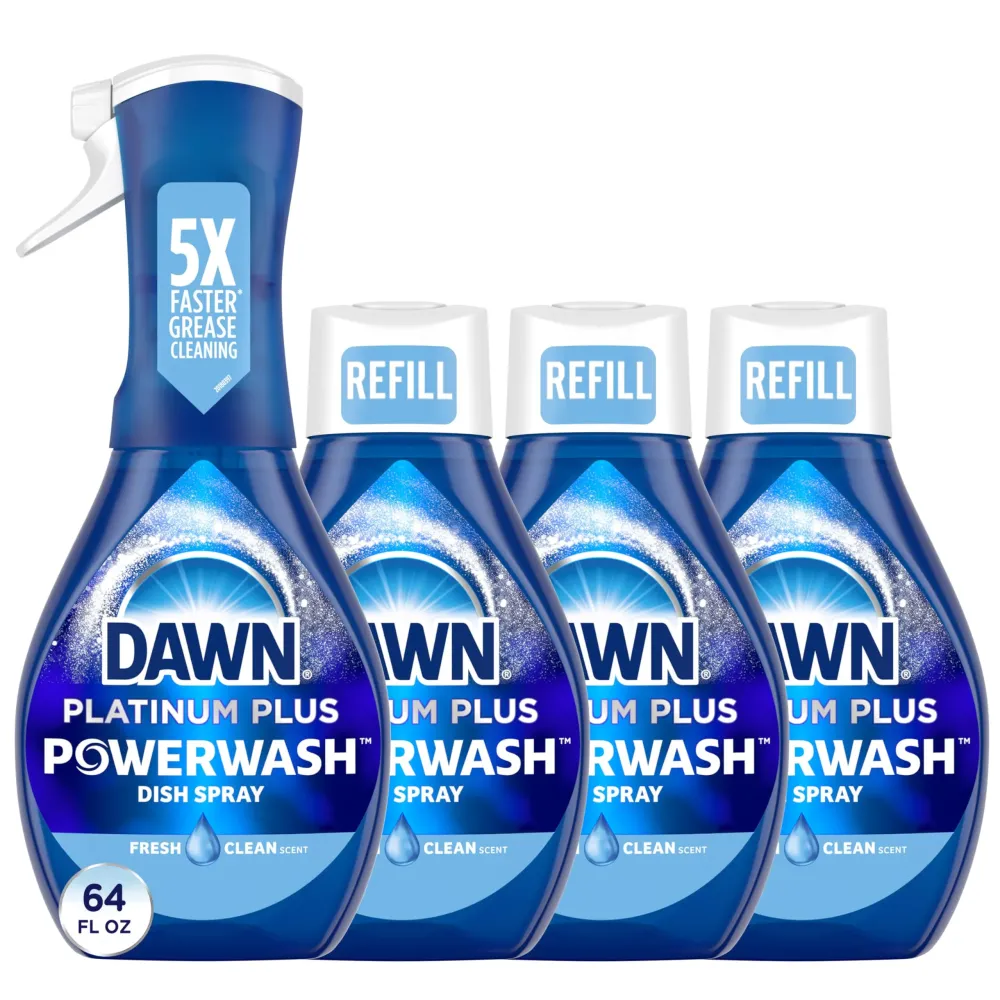 Dawn Platinum Powerwash Dish Spray, Dish Soap Liquid, Fresh Scent Bundle, 1 Spray (16oz) + 3 Refills (16oz each)(Pack of 4) Dawn Platinum Powerwash Dish Spray, Dish Soap Liquid, Fresh Scent Bundle, 1 Spray (16oz) + 3 Refills (16oz each)(Pack of 4)
