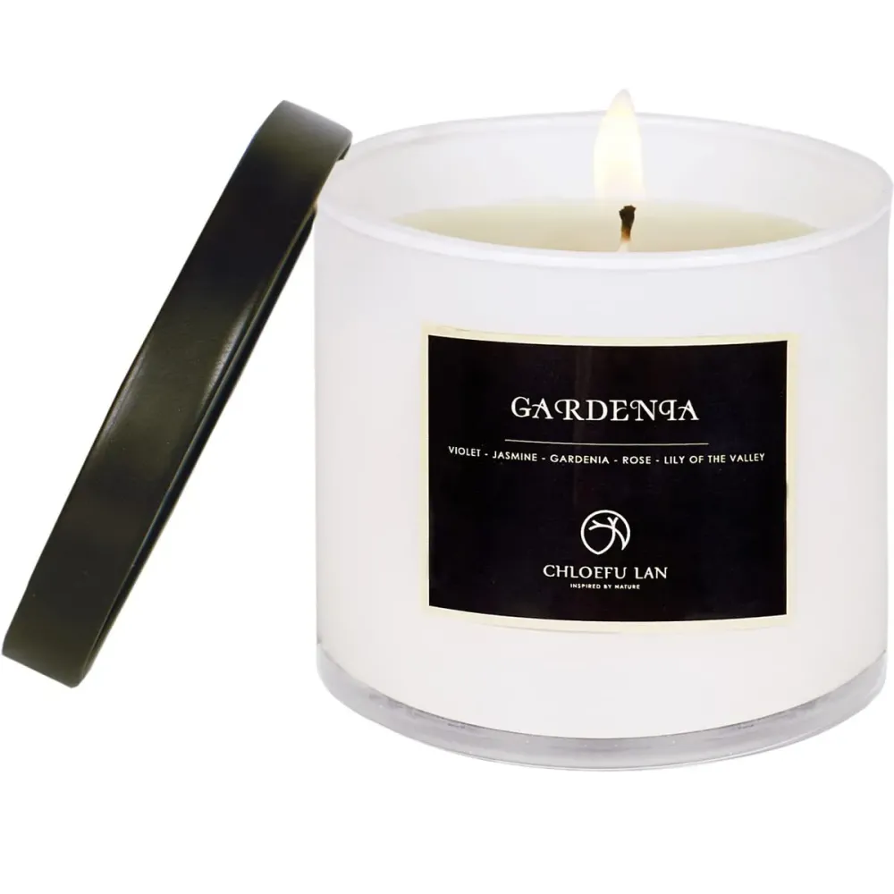 Chloefu LAN Premium Gardenia Scented Candle for Men & Women, Highly Scented, 7.1oz|45 Hour Long Lasting, All Natural Soy Candles, Home Decor, White Glass Jar Candle with Gift Box Chloefu LAN Premium Gardenia Scented Candle for Men & Women, Highly Scented, 7.1oz|45 Hour Long Lasting, All Natural Soy Candles, Home Decor, White Glass Jar Candle with Gift Box
