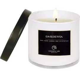 Chloefu LAN Premium Gardenia Scented Candle for Men & Women, Highly Scented, 7.1oz|45 Hour Long Lasting, All Natural Soy Candles, Home Decor, White Glass Jar Candle with Gift Box