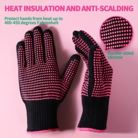 Teenitor 2 Pcs Heat Resistant Gloves With Silicone Bumps, Professional Heat Proof Glove Mitts For Hair Styling Curling Iron Wand Flat Iron Hot-Air Brushes Sublimation Gloves Rose Red Teenitor 2 Pcs Heat Resistant Gloves With Silicone Bumps, Professional Heat Proof Glove Mitts For Hair Styling Curling Iron Wand Flat Iron Hot-Air Brushes Sublimation Gloves Rose Red