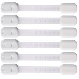 6 Pack Vmaisi Multi-Use Adhesive Straps Locks - Childproofing Baby Proofing Cabinet Latches for Drawers, Fridge, Dishwasher, Toilet Seat, Cupboard, Oven,Trash Can, No Drilling (White) (6)