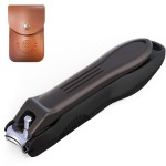 GLAMFIELDS Nail Clippers with No Splash Storage Box, Large Fingernail Toenail Clipper Detachable Easy Clean Nail Cutter Trimmer with Nail Files for Men & Women, Leather Case Packed(Black -1Pack)