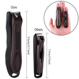 GLAMFIELDS Nail Clippers with No Splash Storage Box, Large Fingernail Toenail Clipper Detachable Easy Clean Nail Cutter Trimmer with Nail Files for Men & Women, Leather Case Packed(Black -1Pack)