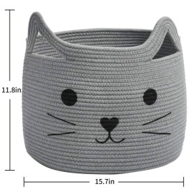 HiChen Large Woven Cotton Rope Storage Basket, Baby Laundry Basket Organizer for Towels, Blanket, Toys, Clothes, Gifts | Pet Gift Baskets for Cat, Dog - 15.7 L11.8 H, Gray HiChen Large Woven Cotton Rope Storage Basket, Baby Laundry Basket Organizer for Towels, Blanket, Toys, Clothes, Gifts | Pet Gift Baskets for Cat, Dog - 15.7 L11.8 H, Gray