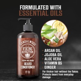 Viking Revolution Beard Conditioner w/Argan & Jojoba Oils - Softens & Strengthens - Sandalwood Scent - Beard Conditioner w/Beard Oil (17oz Conditioner)