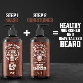 Viking Revolution Beard Conditioner w/Argan & Jojoba Oils - Softens & Strengthens - Sandalwood Scent - Beard Conditioner w/Beard Oil (17oz Conditioner)