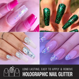 Chunky Holographic Body Glitter I 16 Colors + Glitter Glue for Face Glitter Makeup, Hair, Eye & Fine Glitter Eyeshadow - Perfect for Halloween, Slime, Resin, Tumblers, Craft, Cosmetic & Nail Art