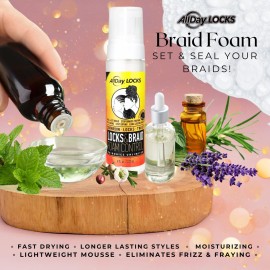 AllDay Locks Braid Foam | Long Lasting Mousse for Style & Shine | No Frizz or Fraying | Moisturizes & Seals Braids, Locks, Twists, Cornrows | 8 oz AllDay Locks Braid Foam | Long Lasting Mousse for Style & Shine | No Frizz or Fraying | Moisturizes & Seals Braids, Locks, Twists, Cornrows | 8 oz