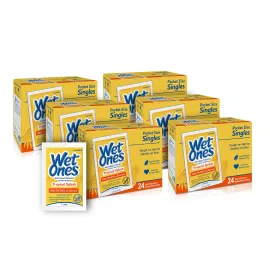 Wet Ones Antibacterial Hand & Face wipes, Citrus Scent Singles, 24 Count, Pack Of 6