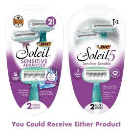 BIC Soleil Sensitive Advanced Women\'s Disposable Razors with 5 Blades, Designed for a Closer Shave,Gift for Women, 2-Pack BIC Soleil Sensitive Advanced Women\'s Disposable Razors with 5 Blades, Designed for a Closer Shave,Gift for Women, 2-Pack
