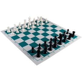 Tradeopia 20 Inch Premium Portable Roll Up Chess Set, Durable Vinyl Chess Board Plastic Pieces & Convenient Carrying Bag, Ideal for Travel, Outdoor Fun, and Game Nights