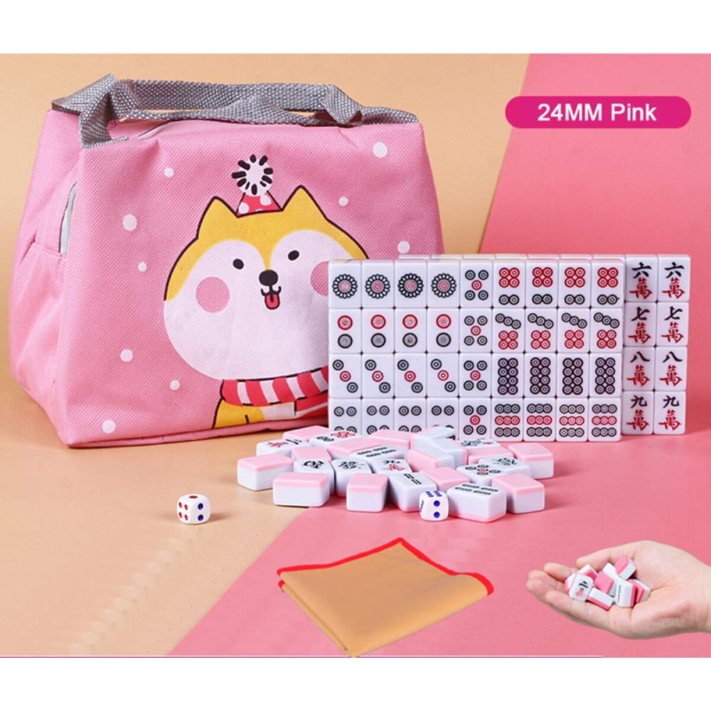 HenMerry Chinese Mahjong Set 144 Tiles Mahjong Accessories Handbag Tablecloth Chinese Classic Tile Mini Mahjong Travel Set 24MM Pink HenMerry Chinese Mahjong Set 144 Tiles Mahjong Accessories Handbag Tablecloth Chinese Classic Tile Mini Mahjong Travel Set 24MM Pink
