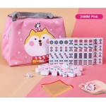 HenMerry Chinese Mahjong Set 144 Tiles Mahjong Accessories Handbag Tablecloth Chinese Classic Tile Mini Mahjong Travel Set 24MM Pink