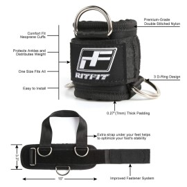 RitFit Kickback Ankle Straps Padded Ankle Strap for Cable Machine,Strong Hook and Loop,Reinforced 3 D-Ring, Adjustable Comfort fit Neoprene - Premium Ankle Cuffs to Enhance Abs, Glute & Leg Workouts RitFit Kickback Ankle Straps Padded Ankle Strap for Cable Machine,Strong Hook and Loop,Reinforced 3 D-Ring, Adjustable Comfort fit Neoprene - Premium Ankle Cuffs to Enhance Abs, Glute & Leg Workouts