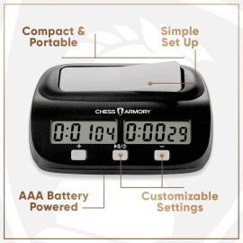 Chess Armory Digital Chess Clock - Portable Timer with Tournament and Bonus Time Features Chess Armory Digital Chess Clock - Portable Timer with Tournament and Bonus Time Features