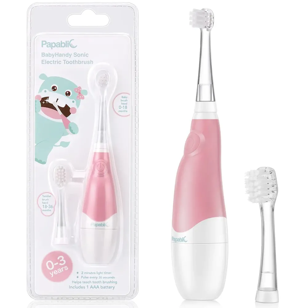 Papablic BabyHandy 2-Stage Sonic Electric Toothbrush for Babies and Toddlers Ages 0-3 Years, Pink Papablic BabyHandy 2-Stage Sonic Electric Toothbrush for Babies and Toddlers Ages 0-3 Years, Pink