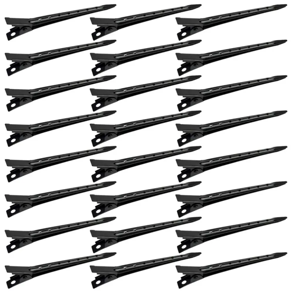 24 Packs Duck Bill Clips, Bantoye 2.75 Inches Rustproof Metal Alligator Curl Clips with Holes for Hair Styling, Hair Coloring, Black