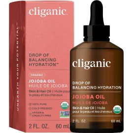 Cliganic Organic Jojoba Oil, 100% Pure (2oz) | Natural Cold Pressed Unrefined Hexane Free Oil for Hair & Face | Base Carrier (Packaging May Vary)