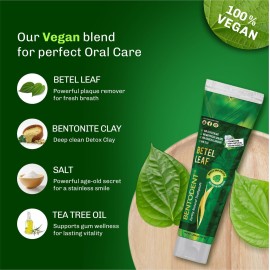 Bentodent Fluoride Free Remineralizing Calcium Bentonite Clay Natural Toothpaste-Certified Organic Ingredients-SLS Free,Vegan, Sensitive and Teeth Whitening - Adult & Kids (Betel Leaf)