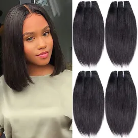 Liang Dian 10 Inch Short Human Hair Bundles Natural Color 4 Bundles 12A Brazilian Virgin Hair 100% Unprocessed Straight Human Hair(10101010)