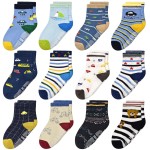 Tphon Non Slip Kids Toddler Socks with Gripper 12 Pairs Anti Skid Boys Girls Sock for Baby Socks for 1-3 Year Children