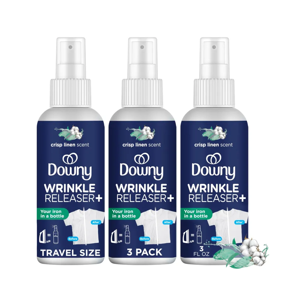 Downy Wrinkle Release Spray, Travel Size Spray, All In One Formula, Removes Wrinkles, Static and Odor Eliminator, Crisp Linen Scent, 3 Fl Oz, Pack of 3 Downy Wrinkle Release Spray, Travel Size Spray, All In One Formula, Removes Wrinkles, Static and Odor Eliminator, Crisp Linen Scent, 3 Fl Oz, Pack of 3