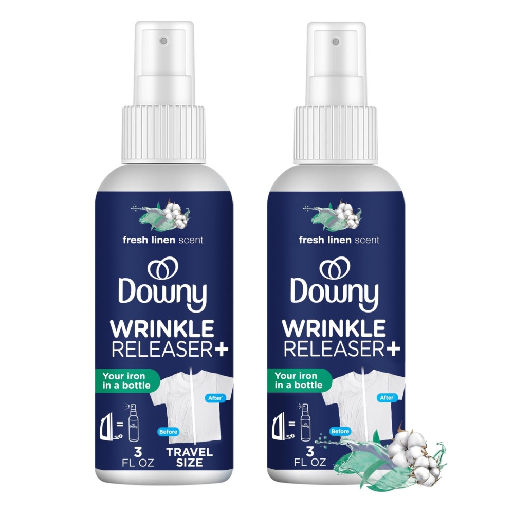 Downy Wrinkle Releaser Spray All In One Wrinkle Release Spray Travel Size, Odor Eliminator, Static Remover Fabric Refresher & Ironing Aid for Clothes 3 Fl Oz (Pack of 2), Crisp Linen Scent Downy Wrinkle Releaser Spray All In One Wrinkle Release Spray Travel Size, Odor Eliminator, Static Remover Fabric Refresher & Ironing Aid for Clothes 3 Fl Oz (Pack of 2), Crisp Linen Scent