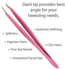 Tweezers - Surgical Grade Stainless Steel - Slant Tip for Expert Eyebrow Shaping and Facial Hair Removal - with Protective Pouch (Bubblegum Pink) Tweezers - Surgical Grade Stainless Steel - Slant Tip for Expert Eyebrow Shaping and Facial Hair Removal - with Protective Pouch (Bubblegum Pink)