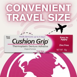 Cushion Grip Thermoplastic Denture Adhesive, 0.35 oz Travel Size | Refits and Tightens Loose Dentures On The Go | Non-Glue Adhesive, Acts Like a Soft Reliner Cushion Grip Thermoplastic Denture Adhesive, 0.35 oz Travel Size | Refits and Tightens Loose Dentures On The Go | Non-Glue Adhesive, Acts Like a Soft Reliner