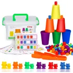 Bmag Counting Bears with Matching Sorting Cups,Number Color Recognition STEM Educational Toy for Toddler, Pre-School Learning Toy with 90 Bears,2 Tweezers,11 Activity Cards,1 Storage Box