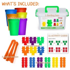Bmag Counting Bears with Matching Sorting Cups,Number Color Recognition STEM Educational Toy for Toddler, Pre-School Learning Toy with 90 Bears,2 Tweezers,11 Activity Cards,1 Storage Box Bmag Counting Bears with Matching Sorting Cups,Number Color Recognition STEM Educational Toy for Toddler, Pre-School Learning Toy with 90 Bears,2 Tweezers,11 Activity Cards,1 Storage Box