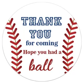 50 Baseball Stickers, Birthday Party Favor Thank You Label, Theme Party Supplies, 2 Inch
