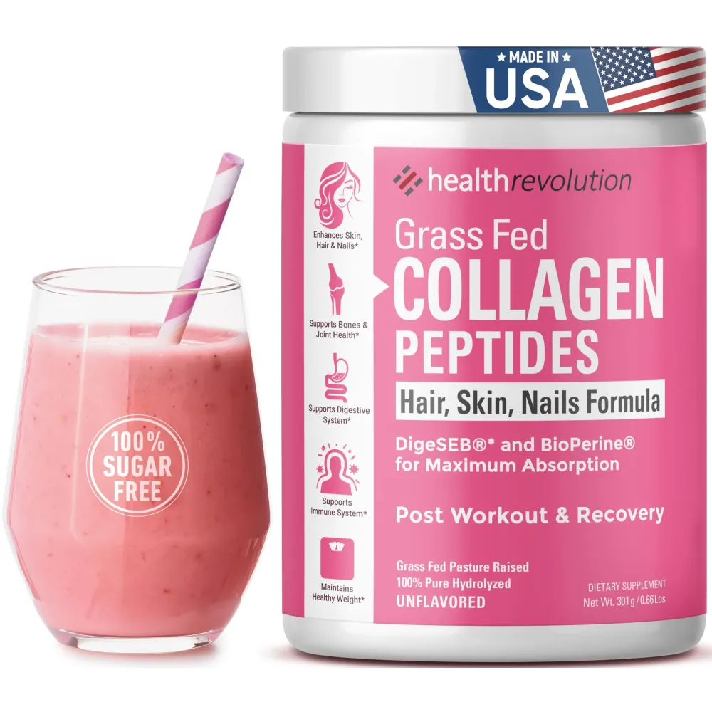 Hydrolyzed Collagen Peptides Powder - Skin, Hair, Nails & Joint Support, Grass-Fed Collagen Enhanced with Probiotics, Digestive Enzymes, Types I & III - Non-GMO, Gluten-Free, Unflavored, 35 Servings Hydrolyzed Collagen Peptides Powder - Skin, Hair, Nails & Joint Support, Grass-Fed Collagen Enhanced with Probiotics, Digestive Enzymes, Types I & III - Non-GMO, Gluten-Free, Unflavored, 35 Servings