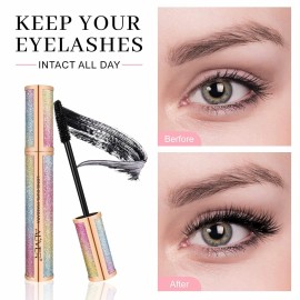 4D Silk Fiber Lash Mascara - Luxuriously Longer, Voluminous Eyelashes, Waterproof Tubing Mascara in Black, Natural Lengthening, Smudge-proof, Hypoallergenic, No Clumping, Easy to Apply & All Day Full