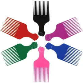 LEADUWAY Fist Picks for Curly and Afro Hair, Plastic 6.5 inch Lift Picks for Women and Men, Rainbow Set (6 PCS)
