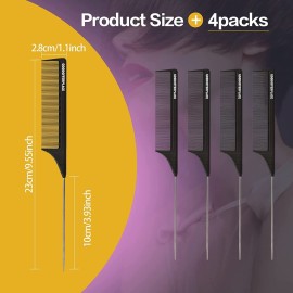 Goodofferplace 4 PCS Rat Tail Combs Parting Rattail Combs Teasing Fine Tooth Comb with Metal Pick for Curly Hair,Detangling Combs for Women,Parting Combs for Braiding,Styling Hair(Black) Goodofferplace 4 PCS Rat Tail Combs Parting Rattail Combs Teasing Fine Tooth Comb with Metal Pick for Curly Hair,Detangling Combs for Women,Parting Combs for Braiding,Styling Hair(Black)