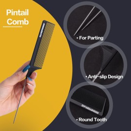 Goodofferplace 4 PCS Rat Tail Combs Parting Rattail Combs Teasing Fine Tooth Comb with Metal Pick for Curly Hair,Detangling Combs for Women,Parting Combs for Braiding,Styling Hair(Black) Goodofferplace 4 PCS Rat Tail Combs Parting Rattail Combs Teasing Fine Tooth Comb with Metal Pick for Curly Hair,Detangling Combs for Women,Parting Combs for Braiding,Styling Hair(Black)