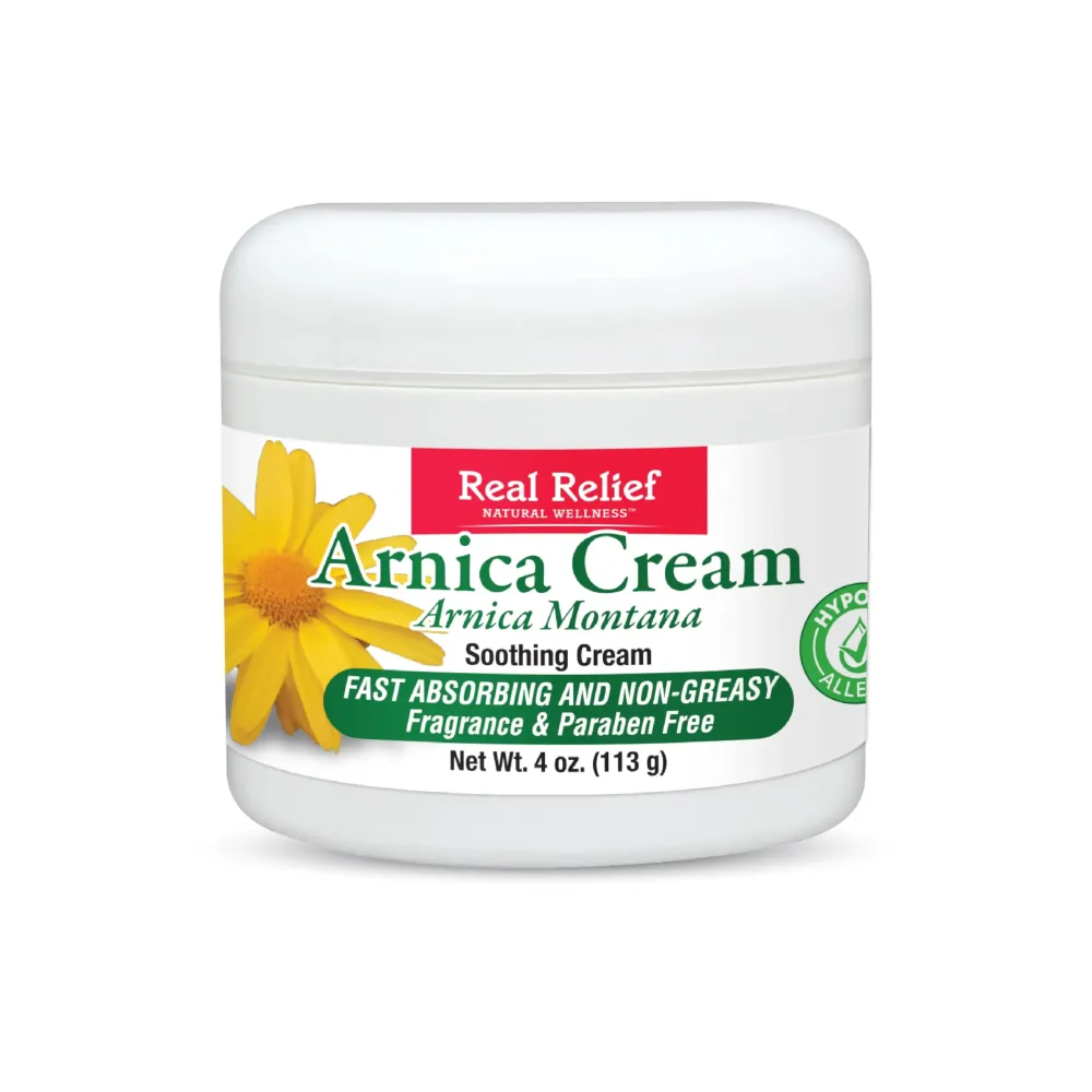Real Relief Arnica Cream 4 oz (Pack of 1), Natural, Soothing, Non Greasy and Unscented Pain Relief Cream