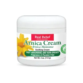 Real Relief Arnica Cream 4 oz (Pack of 1), Natural, Soothing, Non Greasy and Unscented Pain Relief Cream Real Relief Arnica Cream 4 oz (Pack of 1), Natural, Soothing, Non Greasy and Unscented Pain Relief Cream