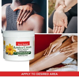 Real Relief Arnica Cream 4 oz (Pack of 1), Natural, Soothing, Non Greasy and Unscented Pain Relief Cream