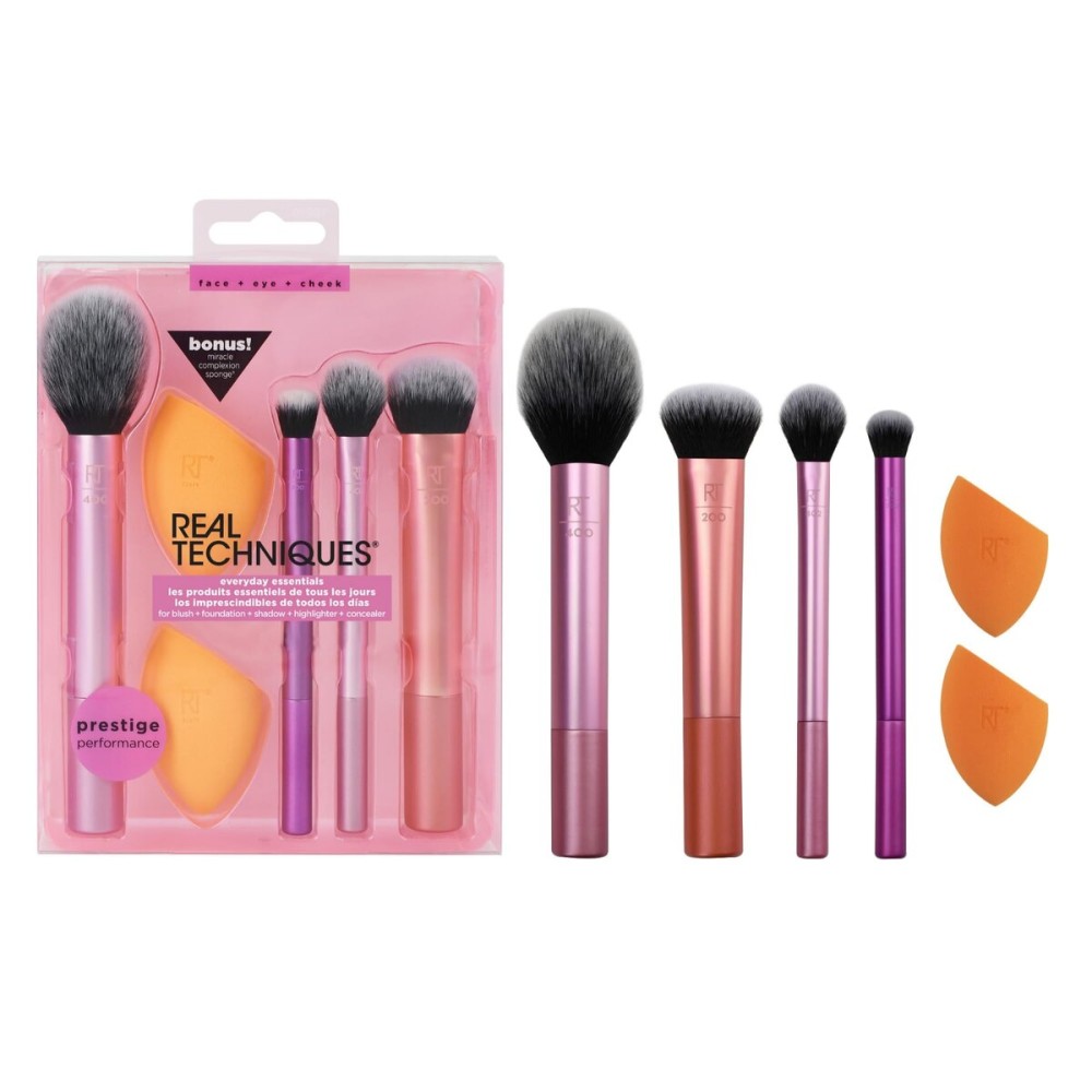 Real Techniques Makeup Brush Set with 2 Sponge Blenders, Multiuse Brushes, For Eyeshadow, Foundation, Blush, Highlighter, and Concealer, 6 Piece Makeup Brush Set