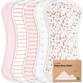 Organic Burp Cloths Baby Boy & Girl - 5-Pack Super Absorbent Cotton Burping Cloths for Babies, Soft & Plush Newborn Spit Up Rags, Infant Towels for Milk Spit Up, Unisex, Large 21 x 10 (Sweet Charm)