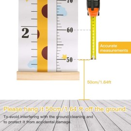 Baby Height Growth Chart, Canvas Height Chart for Kids Baby Child Toddler Boys Girls, Wood Growth Chart for Wall Room Nursery Decor, Hangable and Removable Waterproof Measuring Wall Ruler for Bathroom