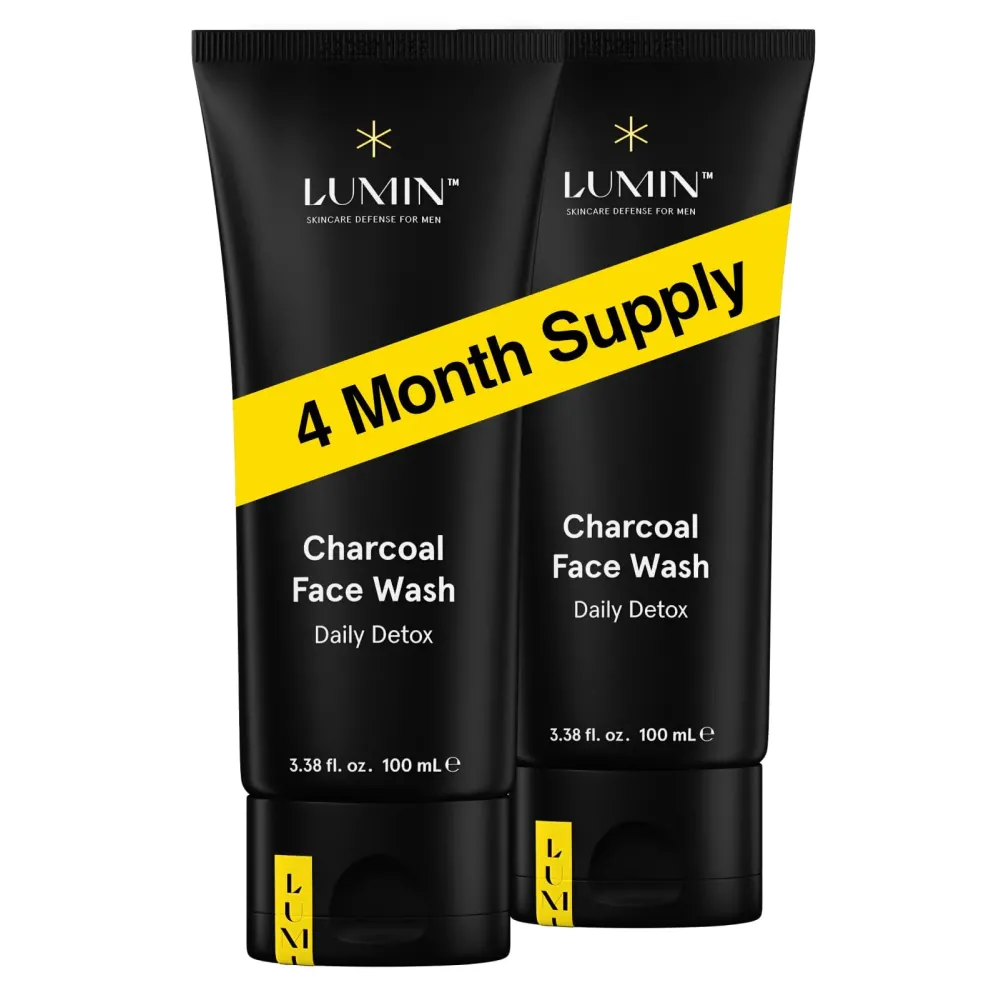 Lumin Charcoal Face Wash for Men Skincare - Daily Detox, Hydrating Face Cleanser, Removes Impurities, Exfoliates, Unclogs Pores, Controls Oil, Soothes Irritation, All Skin Types, 2 Pack