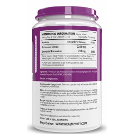 HealthyHey Nutrition Potassium Citrate 730mg - Vegetable Capsules 120 Count (Pack of 1) HealthyHey Nutrition Potassium Citrate 730mg - Vegetable Capsules 120 Count (Pack of 1)