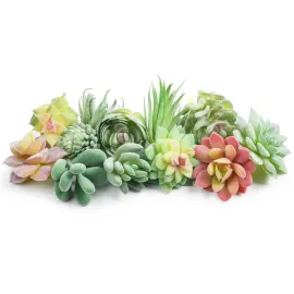 HappyHapi 12 Pcs Artificial Succulents Mini Fake Plants Unpotted Faux Succulent for Craft, Small Plastic Succulents Assortment in Flocked Green Floral Decor for Party, Cake, Garden & Outdoor